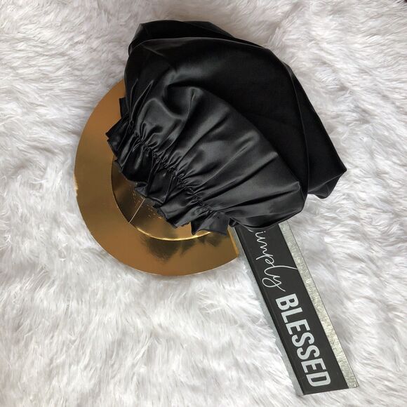 New Black Mulberry Silk Sleep Hair Cap Bonnet Cover for Adults Unisex main image 5